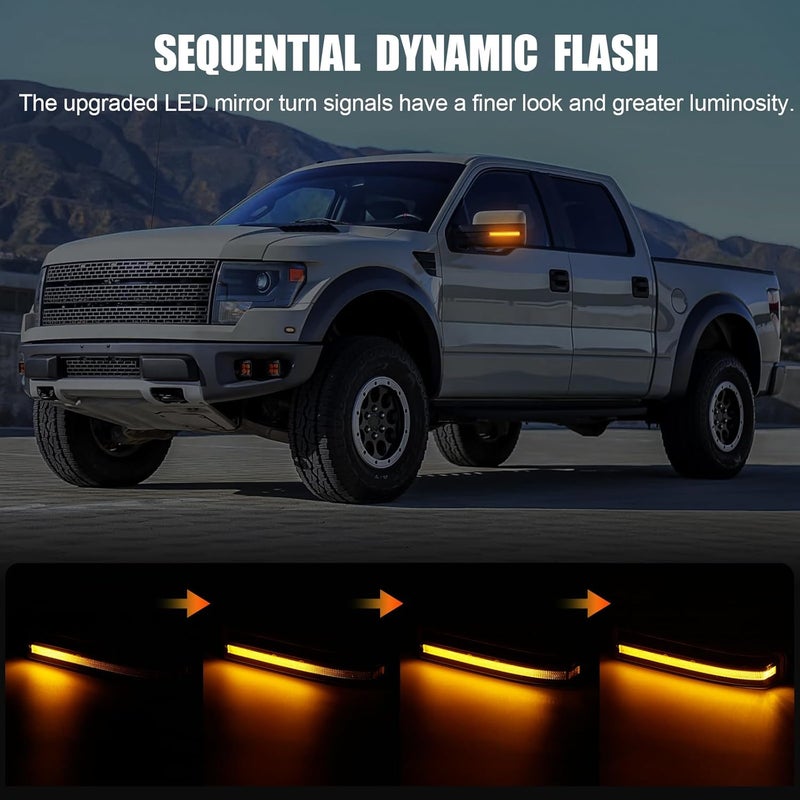 Aexploer Side View Mirror Turn Signal Lights Clear LED Assembly F150 2009 2010 2011 2012 2013 2014/for Mark LT 2013 2014 for Raptor 2010-2014 Blink Turn Marker Lamp (A,Clear Lens Yellow Light) - Image 3